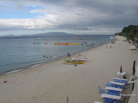 On the beach, white sand