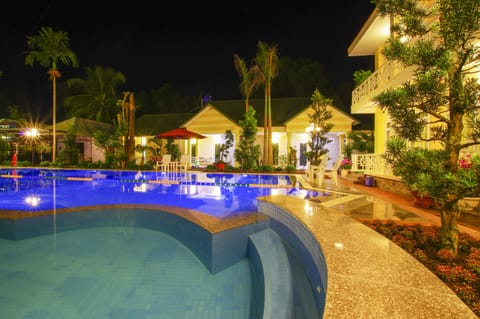 Outdoor pool, a waterfall pool