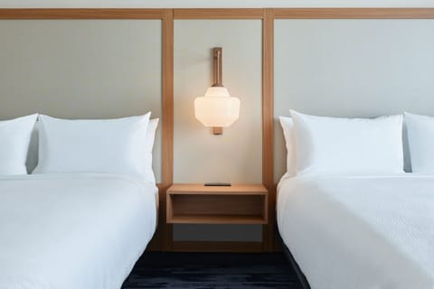 Desk, laptop workspace, blackout drapes, iron/ironing board