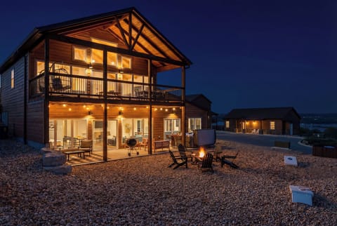 Enjoy the fresh air with beautiful views and string lights for ambiance