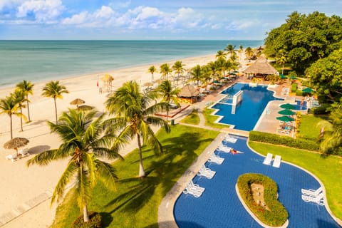 On the beach, white sand, free beach cabanas, sun loungers