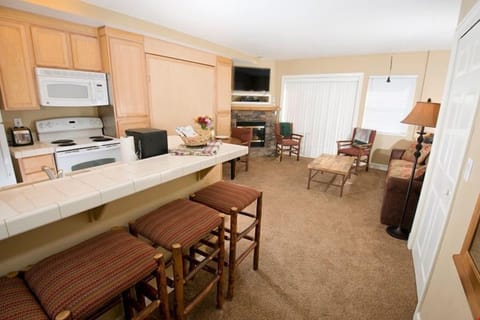 The open-plan layout of the condo is great for groups