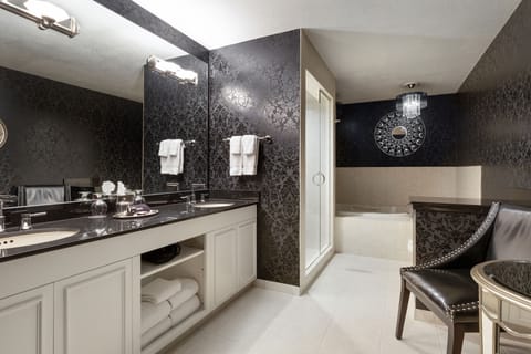 Designer toiletries, hair dryer, towels, soap