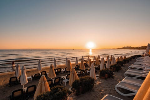 Private beach, sun loungers, beach umbrellas