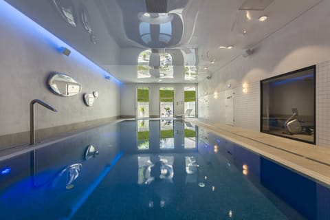 Indoor pool, open 9:00 AM to 9:30 PM, sun loungers