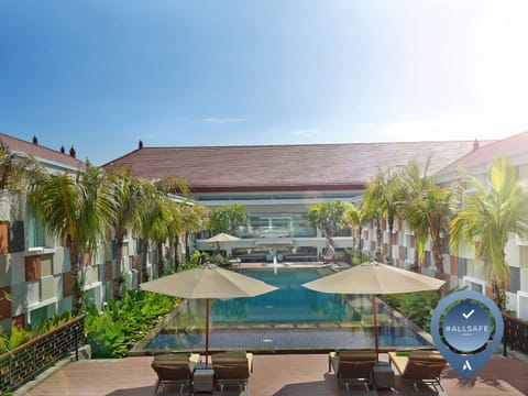 Outdoor pool, open 8:00 AM to 8:00 PM, pool umbrellas, sun loungers