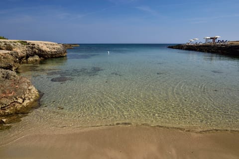 On the beach, sun loungers, beach umbrellas, beach volleyball