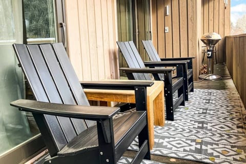 Deck with adirondack chairs, BBQ grill, and beautiful Baldy views