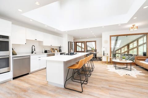 The kitchen island offers endless possibilities for entertaining and cooking.