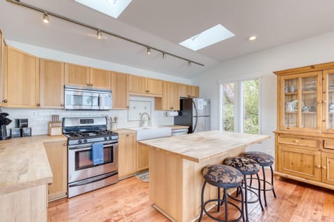 Barstool seating at the kitchen island.