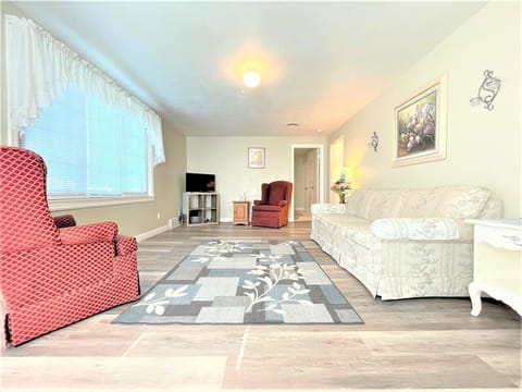 Living Room with Roku TV and Queen Sofa Sleeper