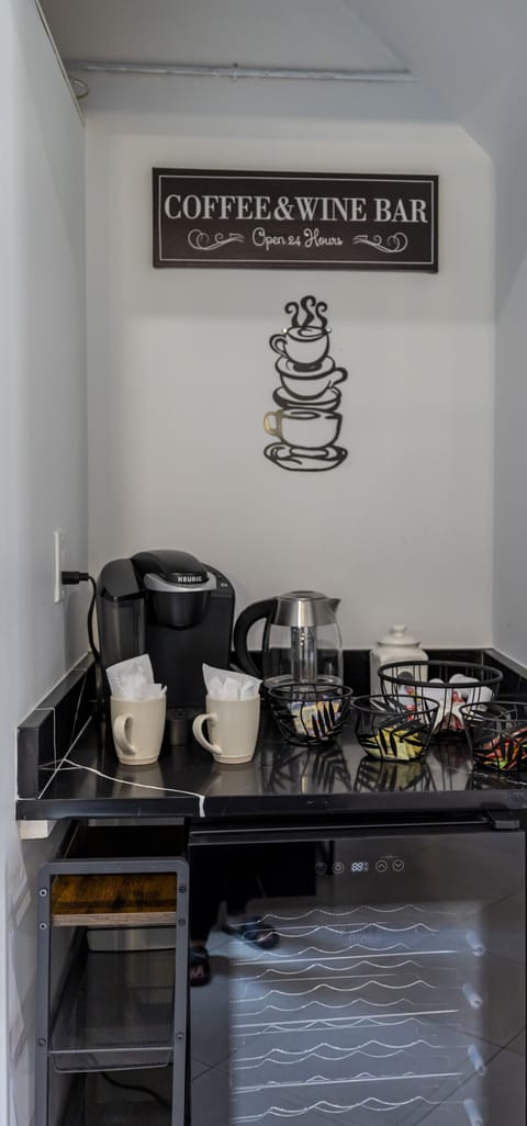 Coffee bar and wine cooler. 