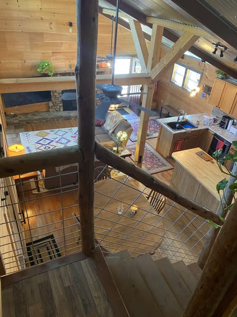 Looking down from loft to the living room