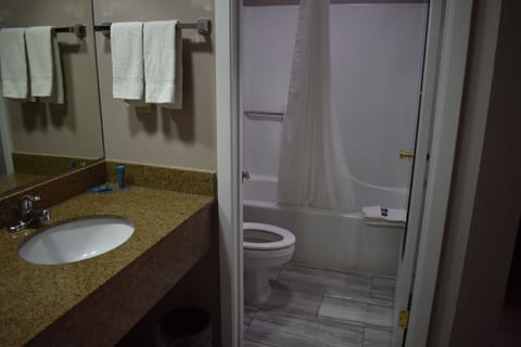 Room, 1 King Bed | Bathroom | Combined shower/tub, deep soaking tub, free toiletries, hair dryer