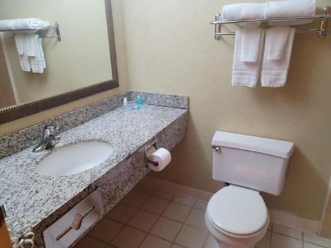 Combined shower/tub, hair dryer, towels