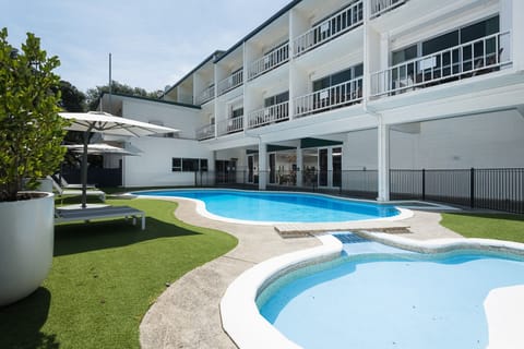 Outdoor pool, open 9:00 AM to 9:00 PM, pool umbrellas, sun loungers