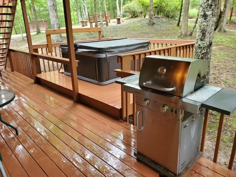 Gas Grill under covered porch, New 4-6 person Hot Tub &amp; Campfire Pit