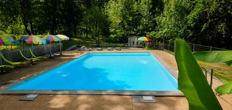 Piscine ensoleillée et jardin paisible