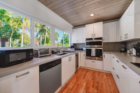 Deluxe Apartment | Private kitchen | Fridge, microwave, oven, stovetop