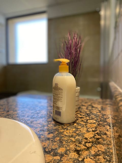 Combined shower/tub, rainfall showerhead, eco-friendly toiletries, bidet