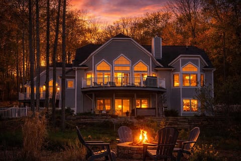 Night life fire with a beautiful glow of indoors