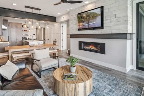 Gas fireplace will warm you up on cooler days.