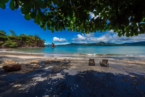 Secluded black sand beach