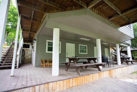 Back patio with games & eating area.