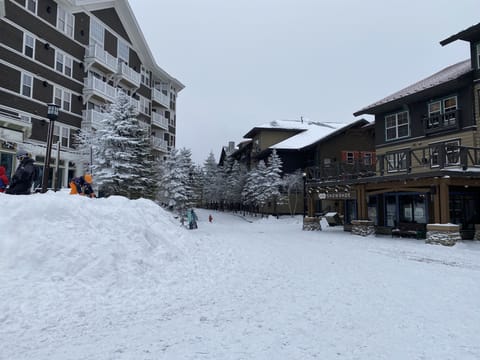 View from Snowshoe Mountain Village central towards Rimfire Lodge entrance