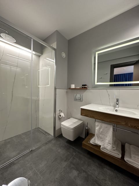 Deluxe Seaview Room | Bathroom | Shower, rainfall showerhead, free toiletries, hair dryer