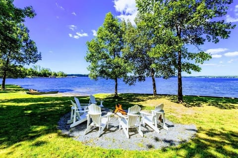 Enjoy the breathtaking views of the lake during the day and the firepit for when it gets dark.