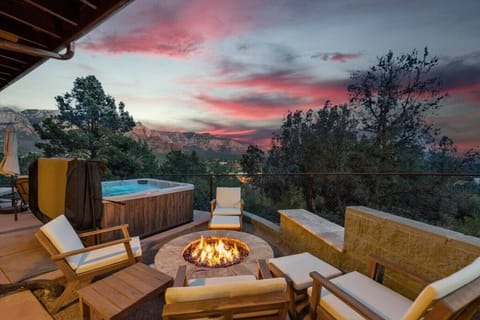 The firepit area has ample seating for guests