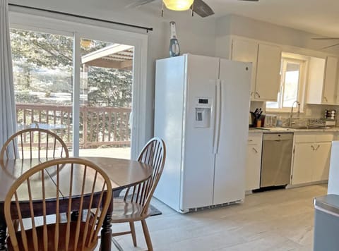 Kitchen with door to outside deck