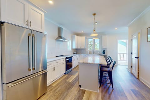 Luxury kitchen with huge island and seating