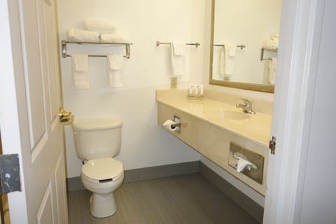 Combined shower/tub, free toiletries, hair dryer, towels