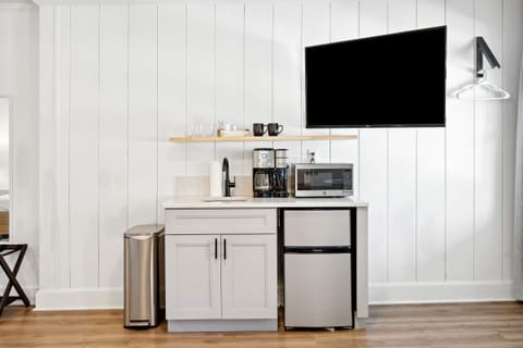 Microwave, Mini-fridge, and Coffee station