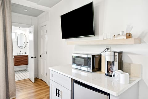 Microwave, Mini-fridge, and Coffee station