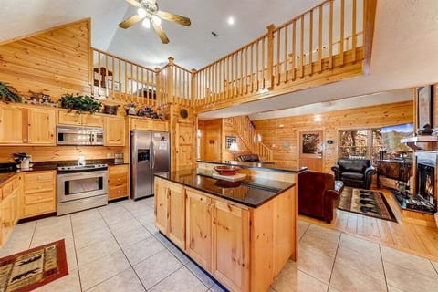 Large kitchen with stainless steel appliances