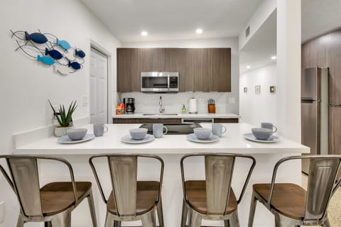 Kitchen is well stocked with all the pots, pans, utensils, dishes you need for cooking and baking as well as common staples and coffee