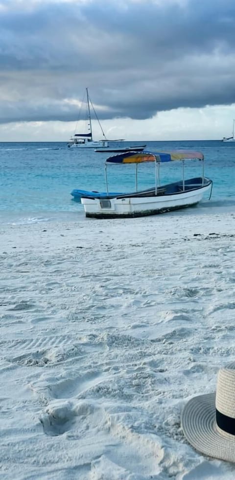 On the beach, white sand