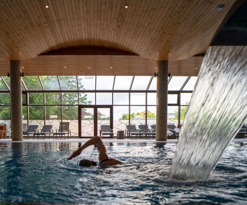 Indoor pool, open 9:00 AM to 9:00 PM, sun loungers