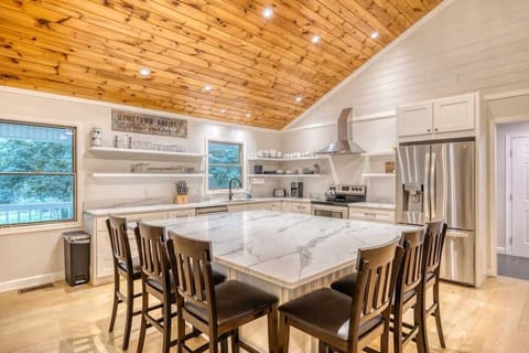 Kitchen and island with seating
