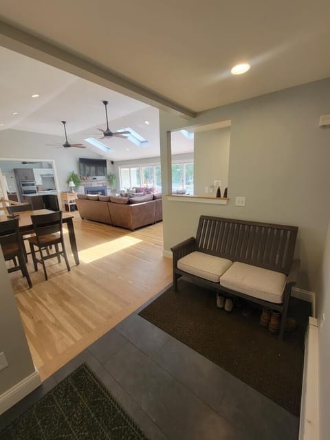 Sit and take your shoes off or put them on before you head outside