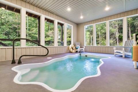 Heated Indoor Pool room with gorgeous 180 degree views