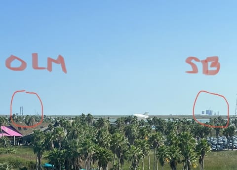 SpaceX Orbital Launch Mount (OLM) and Starbase view from the patio