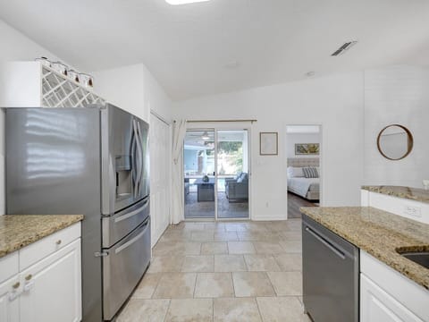 Kitchen with view of the backyard