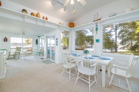 Dining area with a beautiful outdoor view.