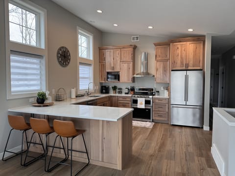 Fully stocked kitchen.