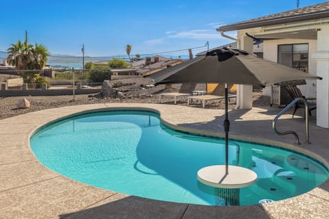 Pool area with lake views