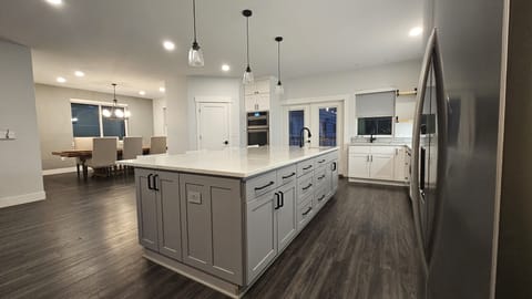 Extremely large kitchen island.